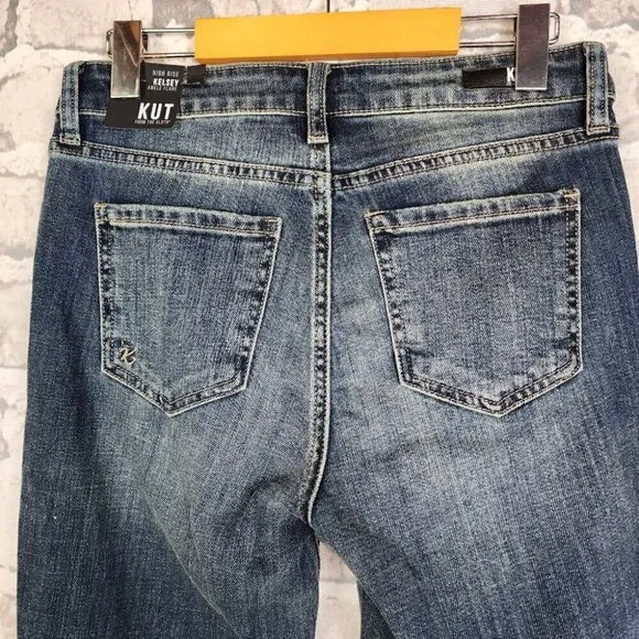 Kut from the Kloth Kelsey High Rise Ankle Flare Step Raw Hem Blue Size 0