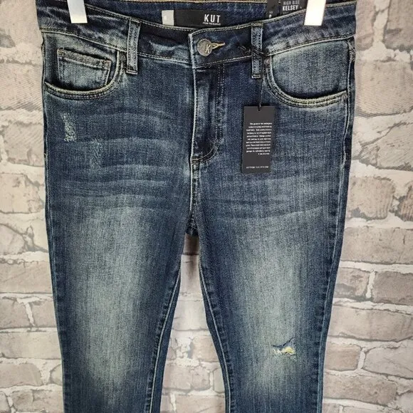 Kut from the Kloth Kelsey High Rise Ankle Flare Step Raw Hem Blue Size 0