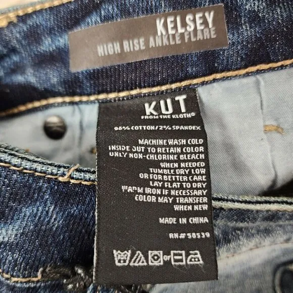 Kut from the Kloth Kelsey High Rise Ankle Flare Step Raw Hem Blue Size 0