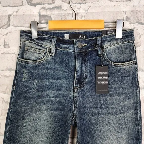 Kut from the Kloth Kelsey High Rise Ankle Flare Step Raw Hem Blue Size 0
