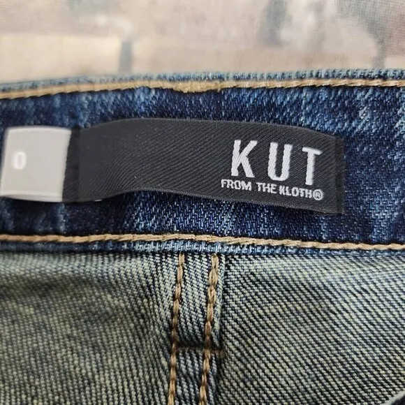 Kut from the Kloth Kelsey High Rise Ankle Flare Step Raw Hem Blue Size 0
