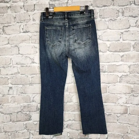 Kut from the Kloth Kelsey High Rise Ankle Flare Step Raw Hem Blue Size 0
