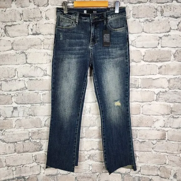 Kut from the Kloth Kelsey High Rise Ankle Flare Step Raw Hem Blue Size 0