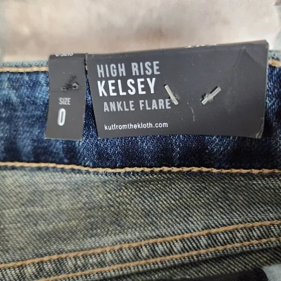 Kut from the Kloth Kelsey High Rise Ankle Flare Step Raw Hem Blue Size 0