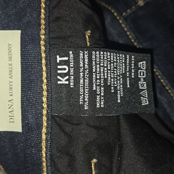 KUT from the Kloth Women's Kurvy Diana Ankle Skinny Jeans Dark Wash Size 16 NWT