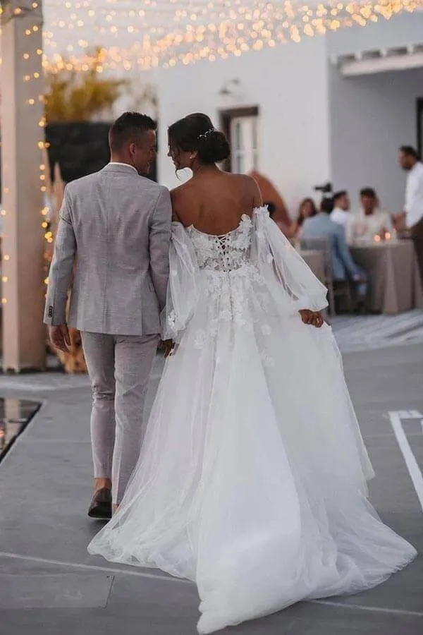 Lace Mermaid Off-the-Shoulder Beach Wedding Dress With Detachable Train, SW644