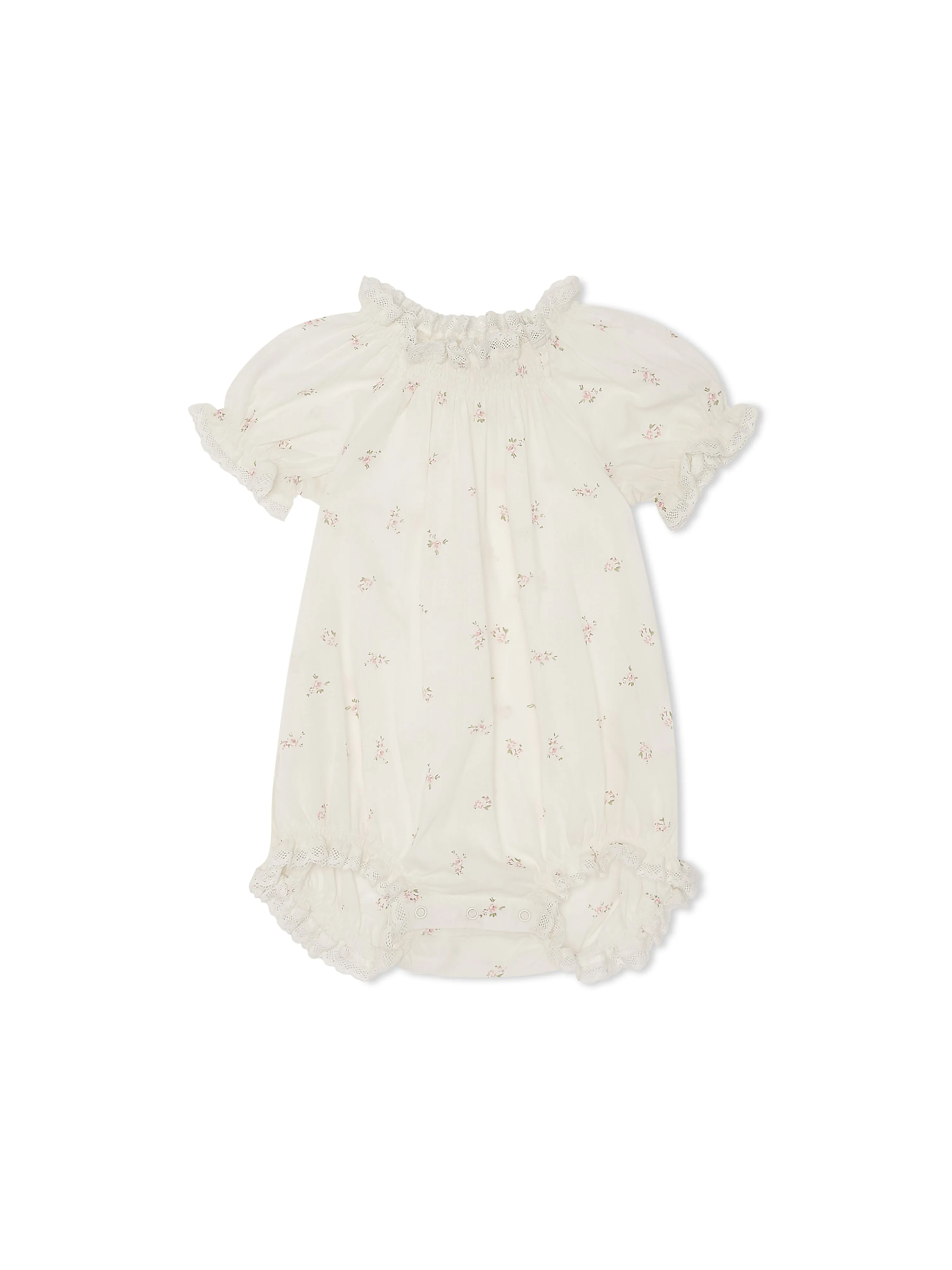 Lace Trimmed Romper - Pink Rose