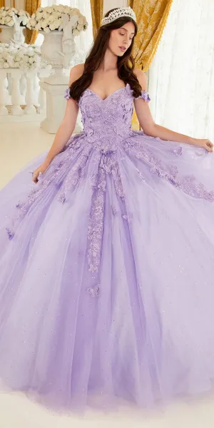 Ladivine 15709 Floor Length Layered Tulle Ball Gown Lace Applique