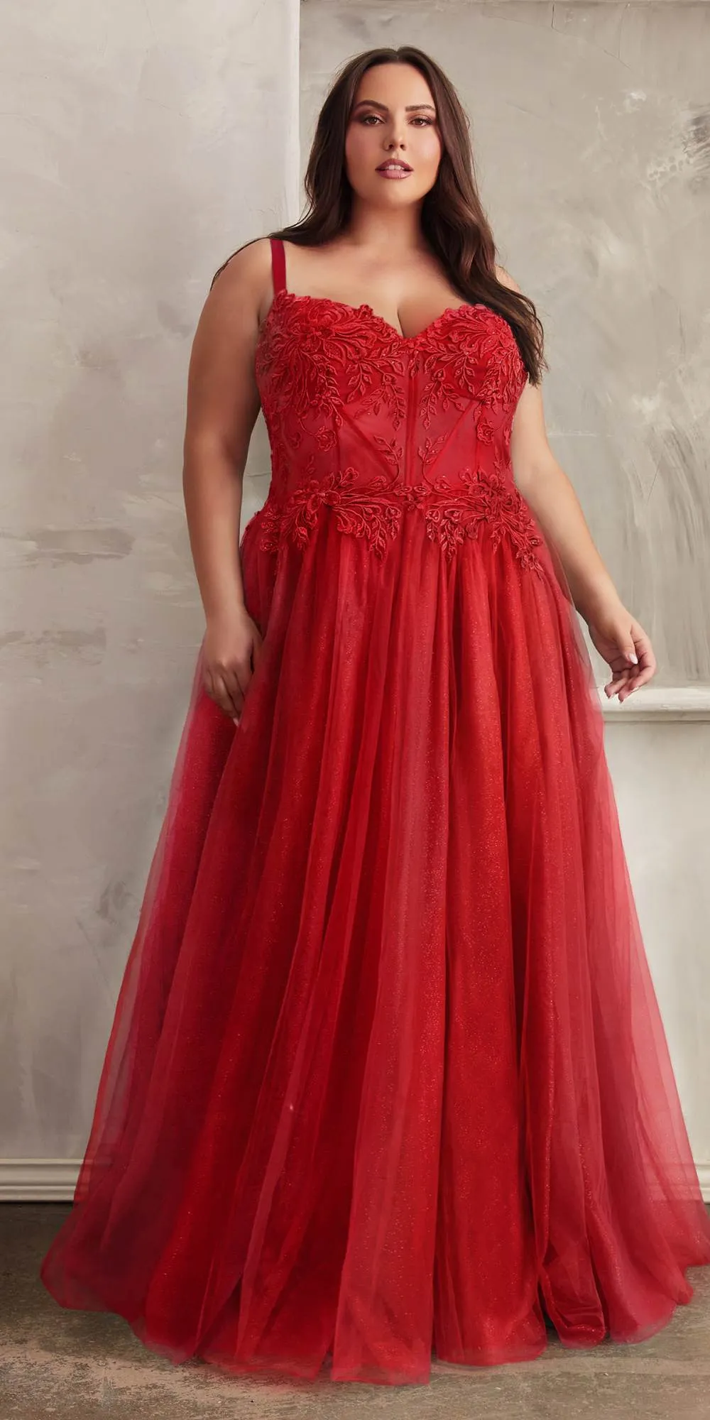 Ladivine C150 Long Lace Applique Glitter Tulle Ball Gown