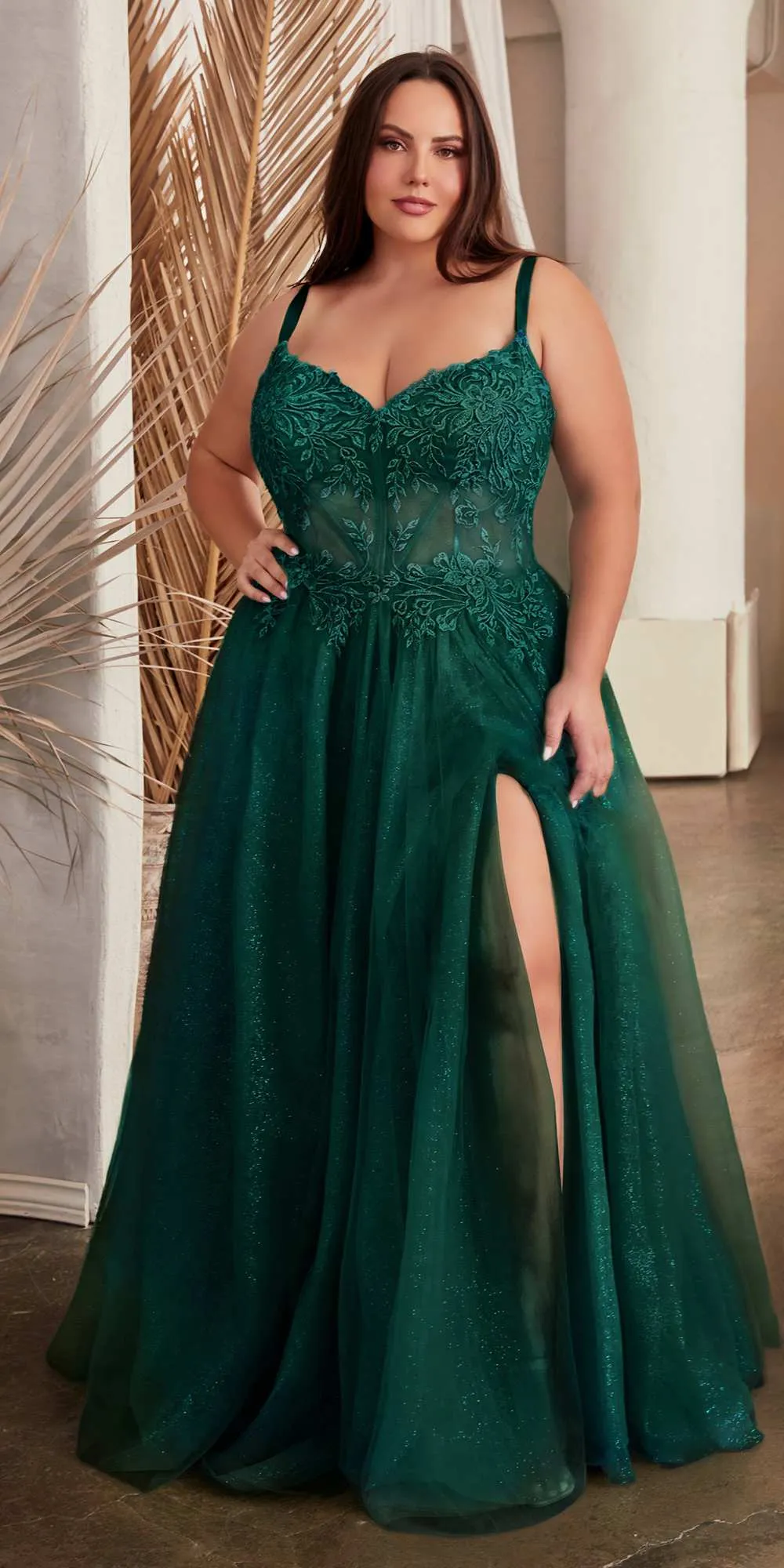 Ladivine C150 Long Lace Applique Glitter Tulle Ball Gown