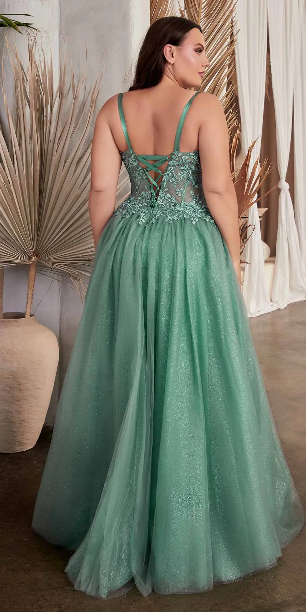 Ladivine C150 Long Lace Applique Glitter Tulle Ball Gown