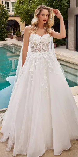 Ladivine CDS437W Long Princess A-Line Floral Applique Tulle Wedding Ball Gown