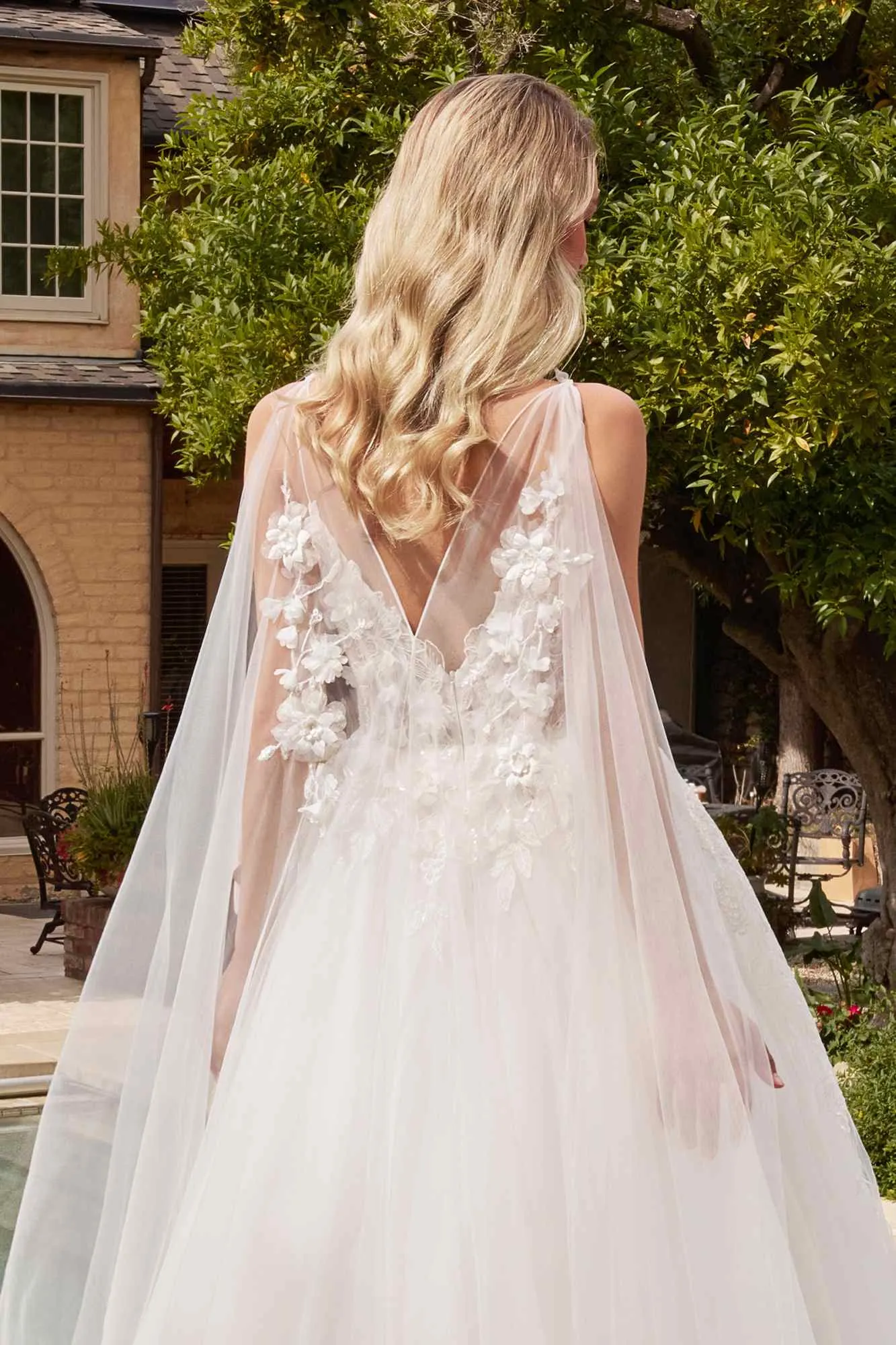 Ladivine CDS437W Long Princess A-Line Floral Applique Tulle Wedding Ball Gown