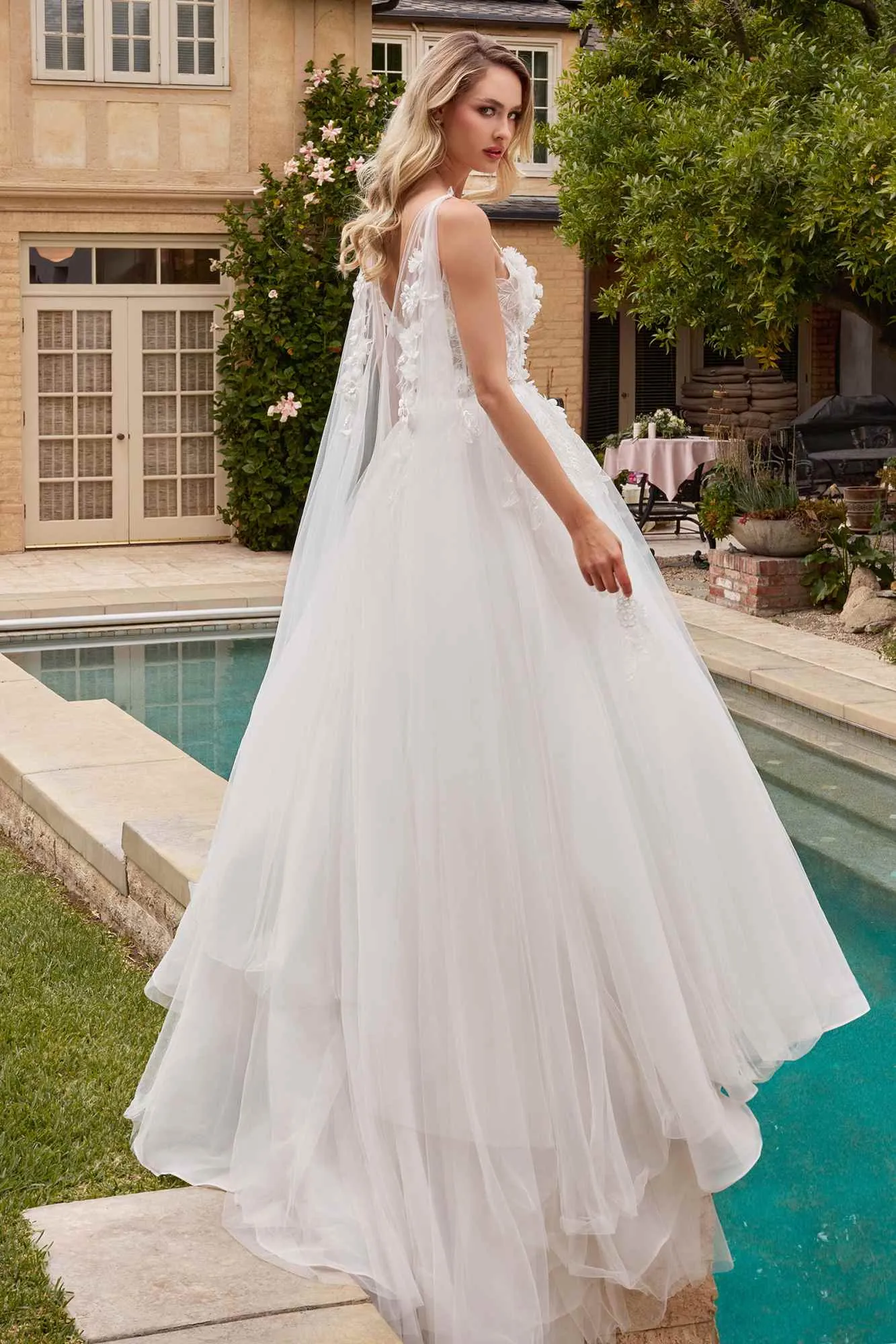 Ladivine CDS437W Long Princess A-Line Floral Applique Tulle Wedding Ball Gown