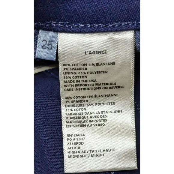 L'Agence Jeans Womens 25 Blue Alexia High Rise Cropped Cigarette NEW 27&quot; Inseam