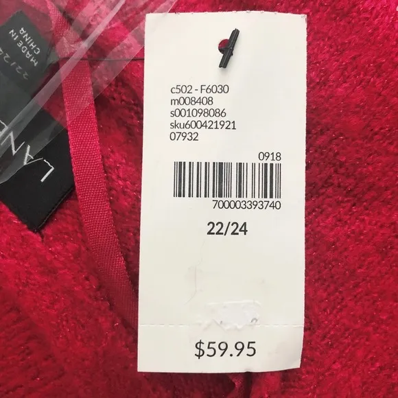 Lane Bryant Sweater Crew Neck Raspberry Criss-Cross Plus Size 22/24 NWT $59.95