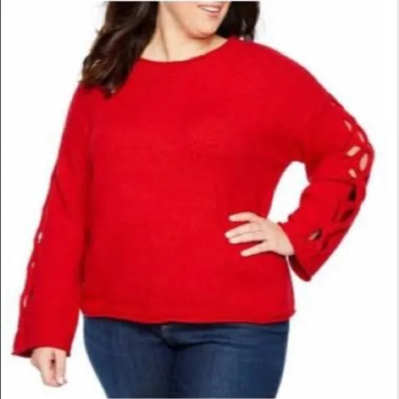 Lane Bryant Sweater Crew Neck Raspberry Criss-Cross Plus Size 22/24 NWT $59.95