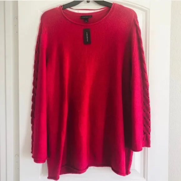 Lane Bryant Sweater Crew Neck Raspberry Criss-Cross Plus Size 22/24 NWT $59.95