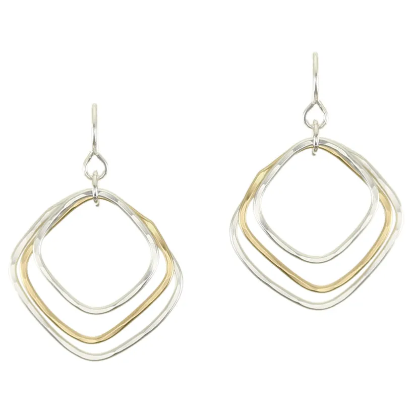 Large Triple Square Rings Wire Earrings