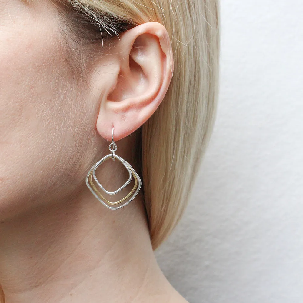 Large Triple Square Rings Wire Earrings