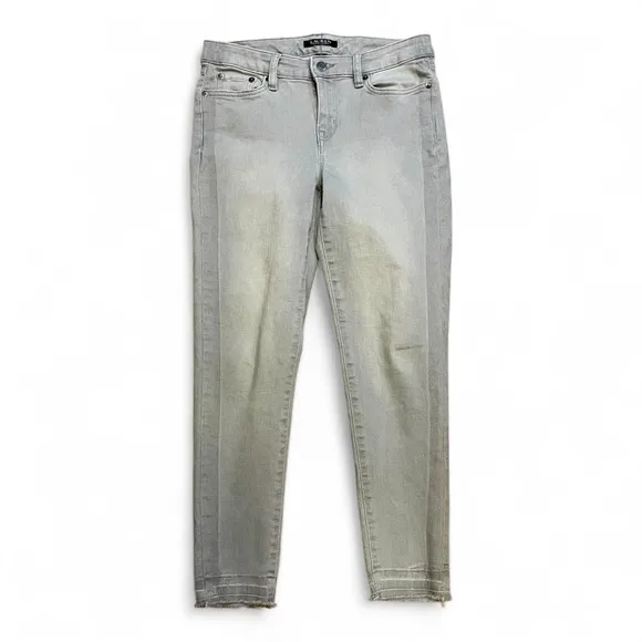 LAUREN RALPH LAUREN‎ Soft Gray Skinny Ankle  Raw Hem Mid Rise Crop Jeans Size 4P