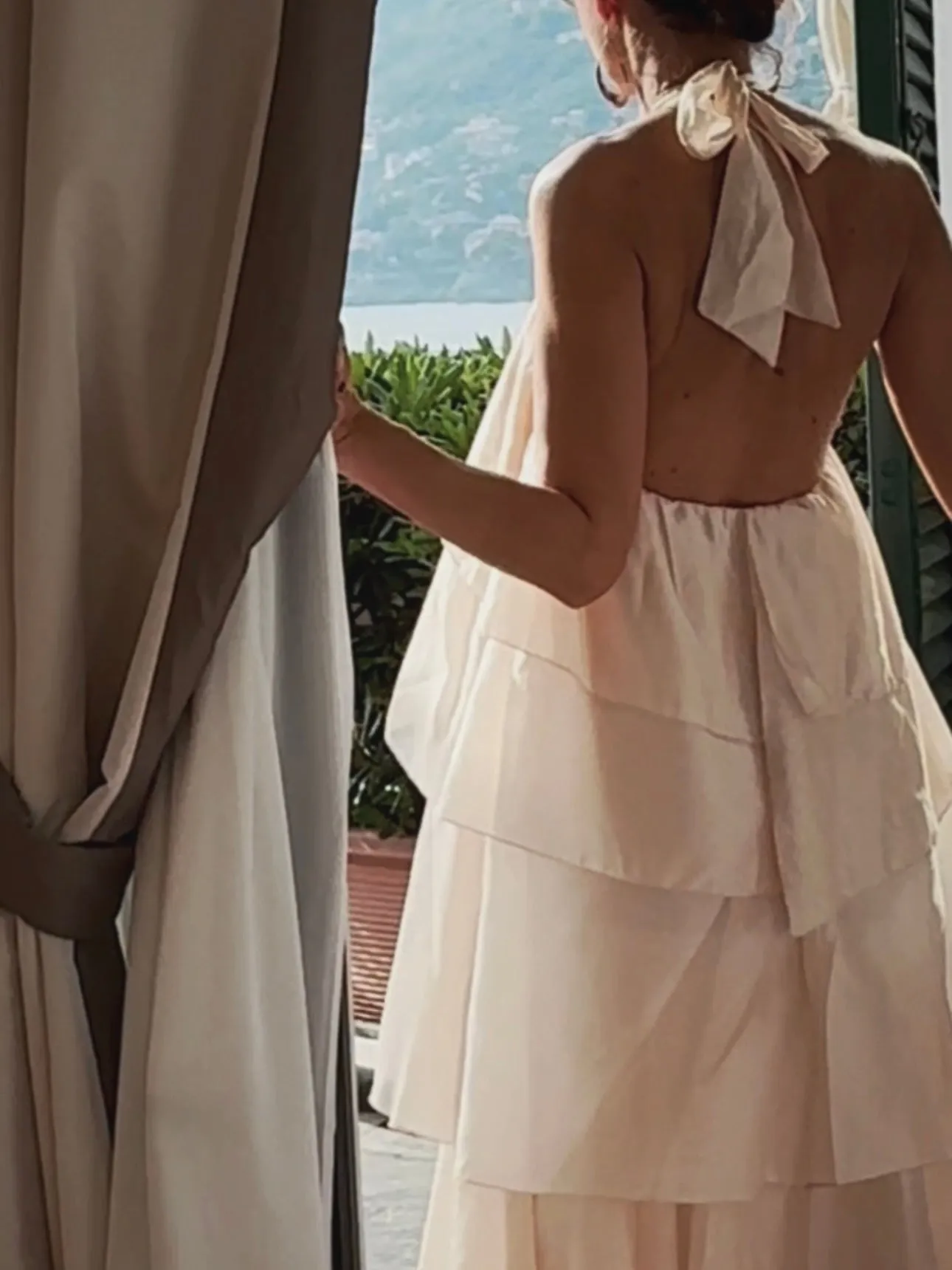 LAYERED HALTER NECK DRESS - CREME