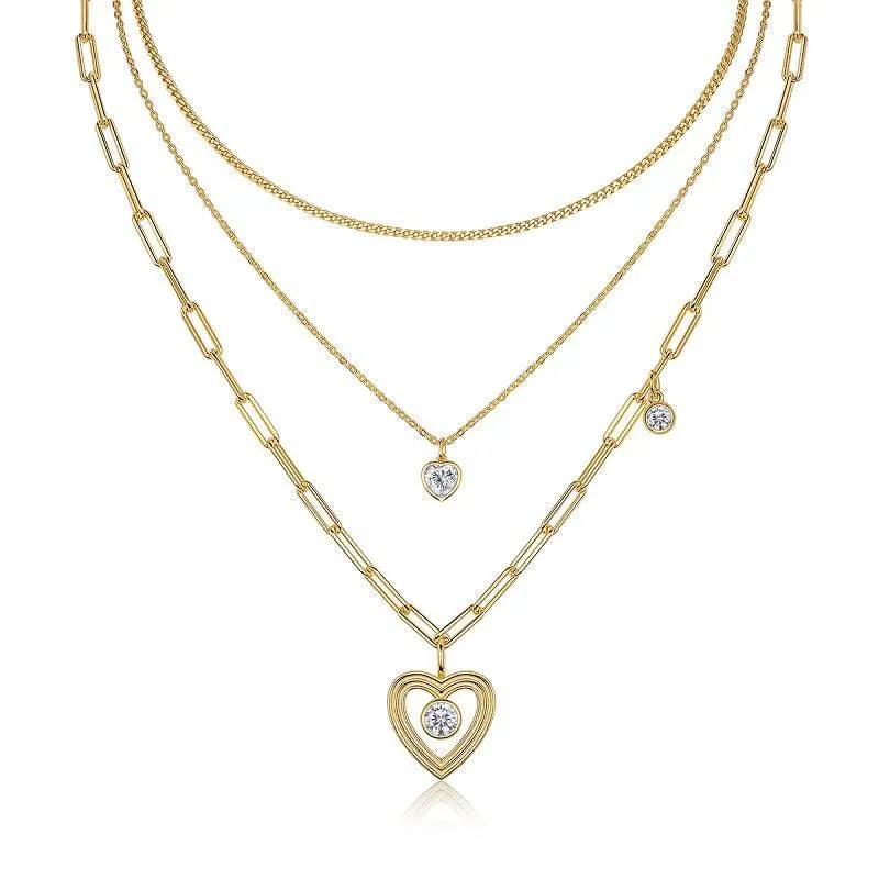 Layered Heart Charm Necklace