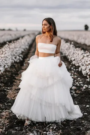Layered Tulle Two Piece Country Wedding Dresses With Sweep Train, SW681