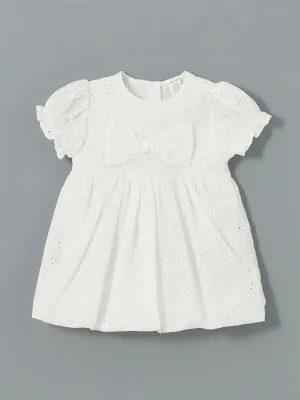 LCW baby Ecru Crew Neck Embroidered Baby Girl Dress