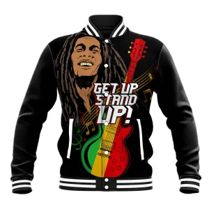 Legend Bob Get Up Stand Up Baseball Jacket Black Jamaican Reggae Multicolored LT9