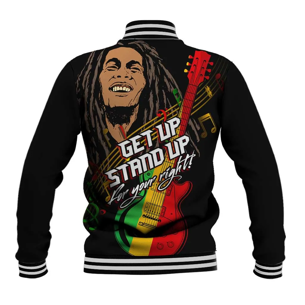 Legend Bob Get Up Stand Up Baseball Jacket Black Jamaican Reggae Multicolored LT9
