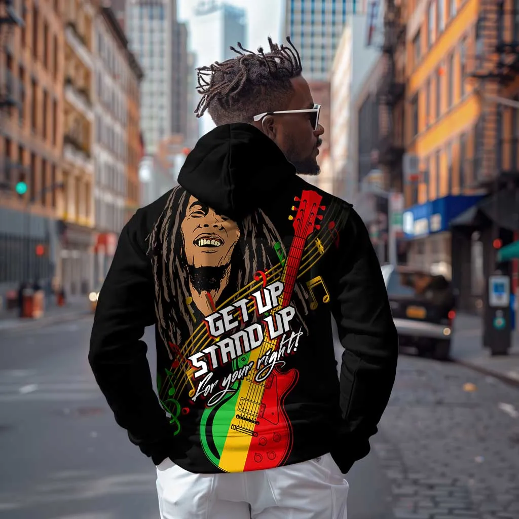 Legend Bob Get Up Stand Up Zip Hoodie Black Jamaican Reggae Multicolored LT9