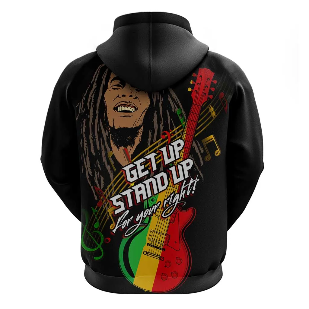 Legend Bob Get Up Stand Up Zip Hoodie Black Jamaican Reggae Multicolored LT9