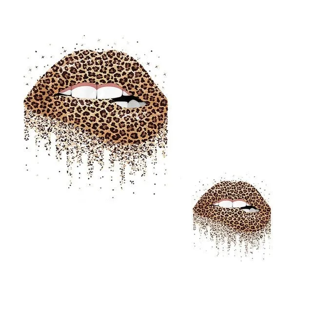 Leopard Print Lips Patches For Clothes Heat Transfer Thermal Stickers DIY Washable T-Shirts Iron On Transfer  Girls Lips Patches