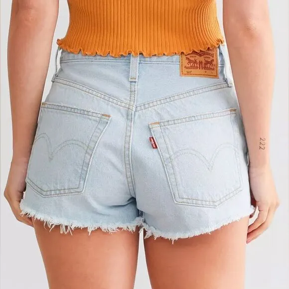 Levi's 501 Original Fit High Rise Cutoff Raw Hem Light Wash Shorts in Ojai Lake
