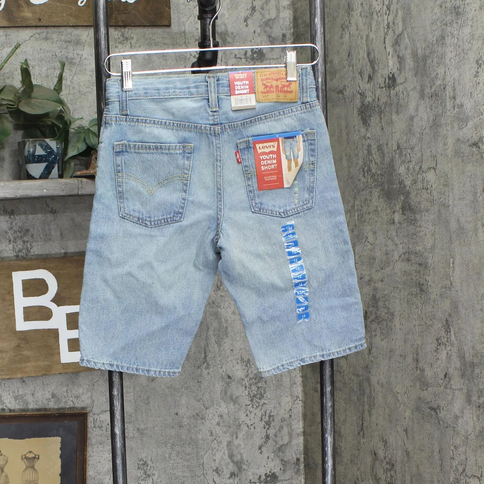 Levis Boys 511 Adjustable Waistband Slim Fit Distressed Denim Shorts 915655