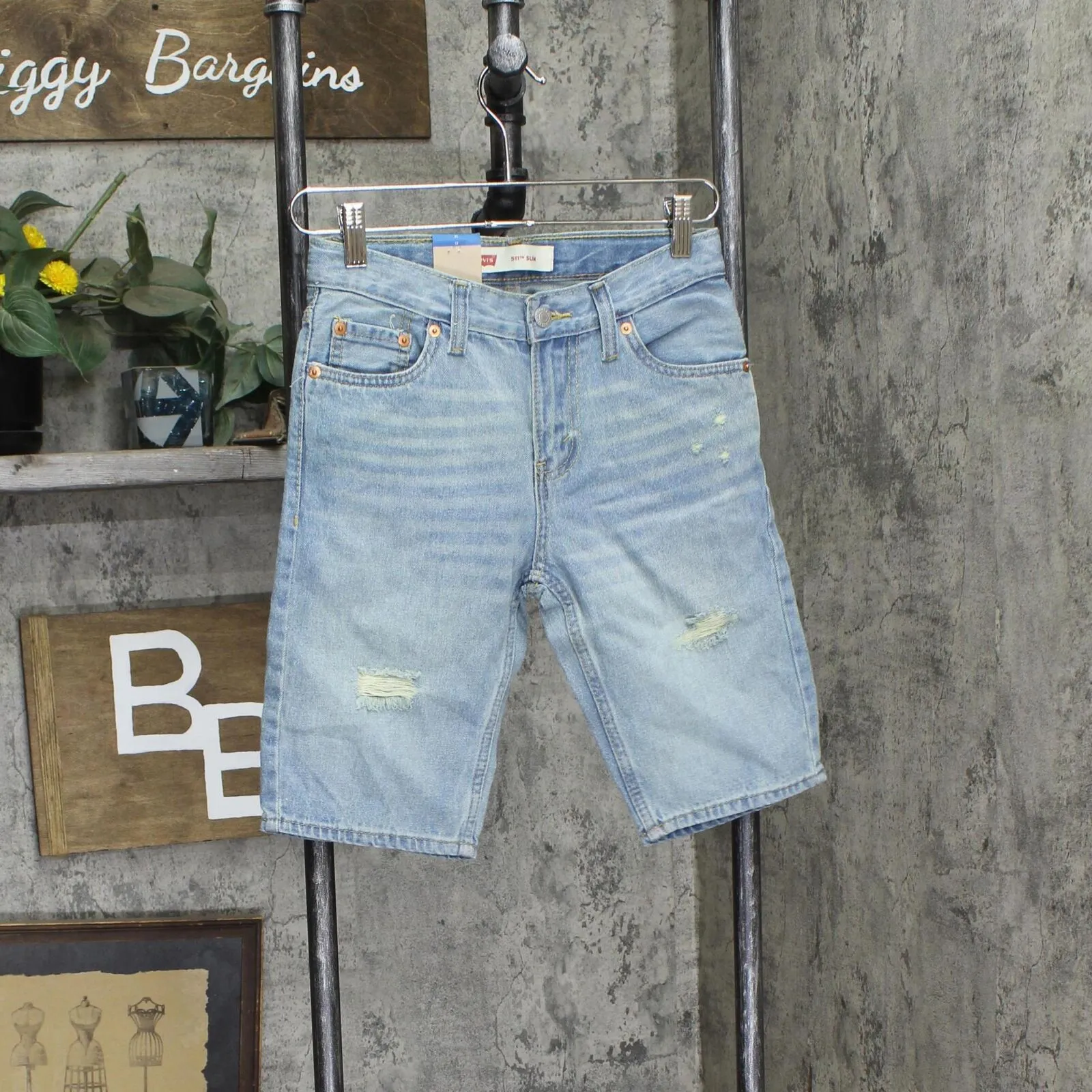 Levis Boys 511 Adjustable Waistband Slim Fit Distressed Denim Shorts 915655