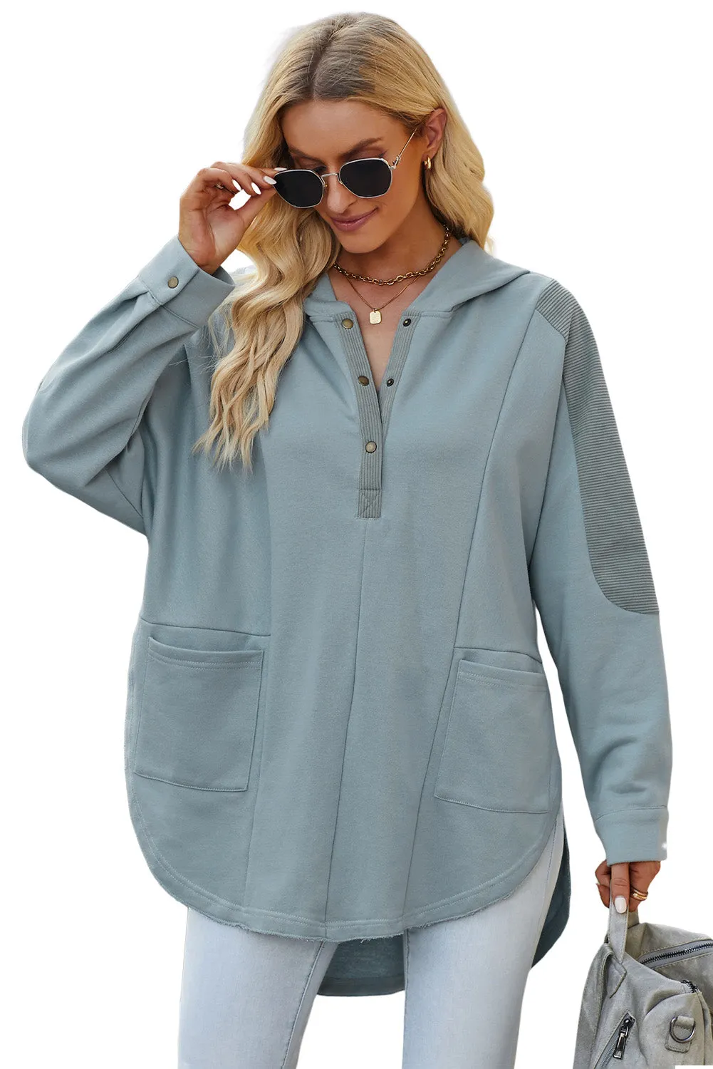 Levy Long Sleeve Buttoned Hoodie with Pockets