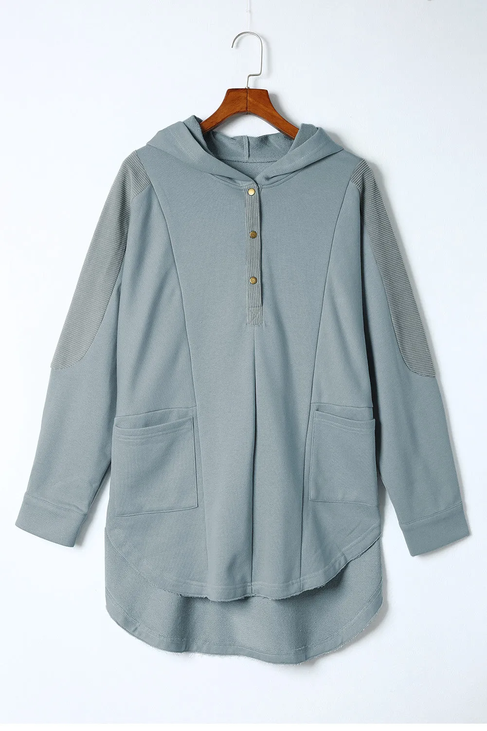 Levy Long Sleeve Buttoned Hoodie with Pockets
