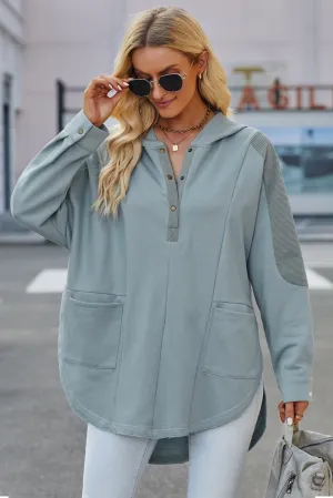 Levy Long Sleeve Buttoned Hoodie with Pockets