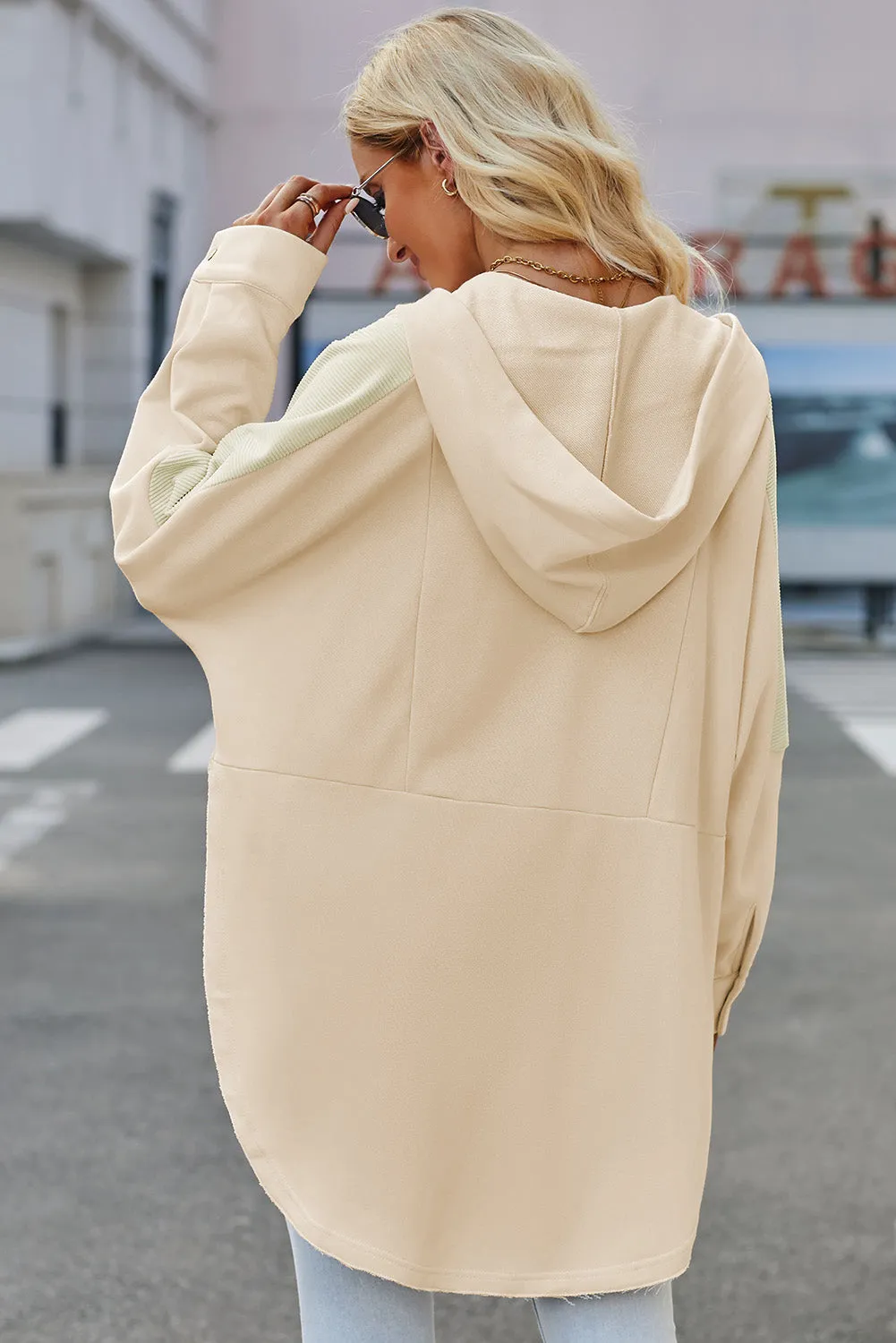 Levy Long Sleeve Buttoned Hoodie with Pockets