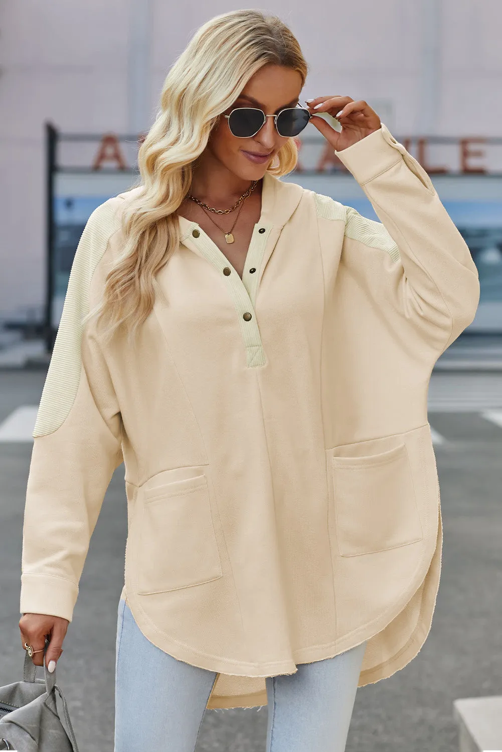 Levy Long Sleeve Buttoned Hoodie with Pockets