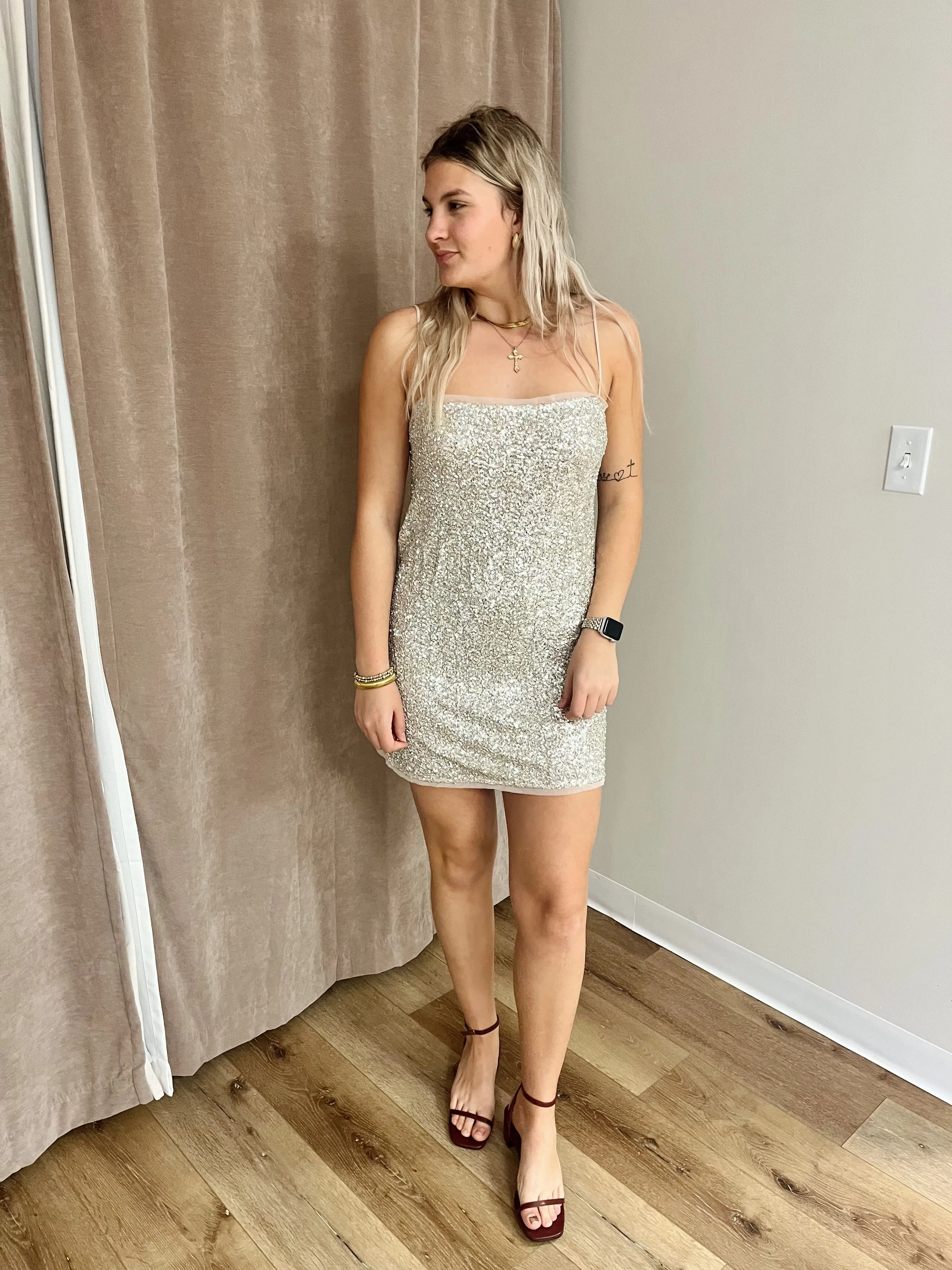 Lexi Double Layered Mini Dress- Champagne
