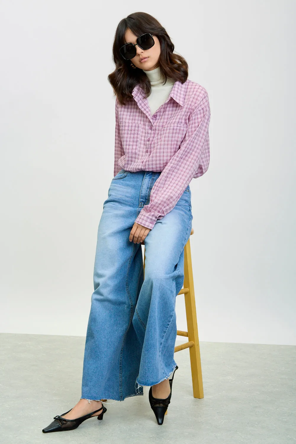 Light blue wide leg raw hem jeans