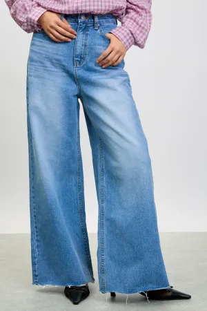 Light blue wide leg raw hem jeans