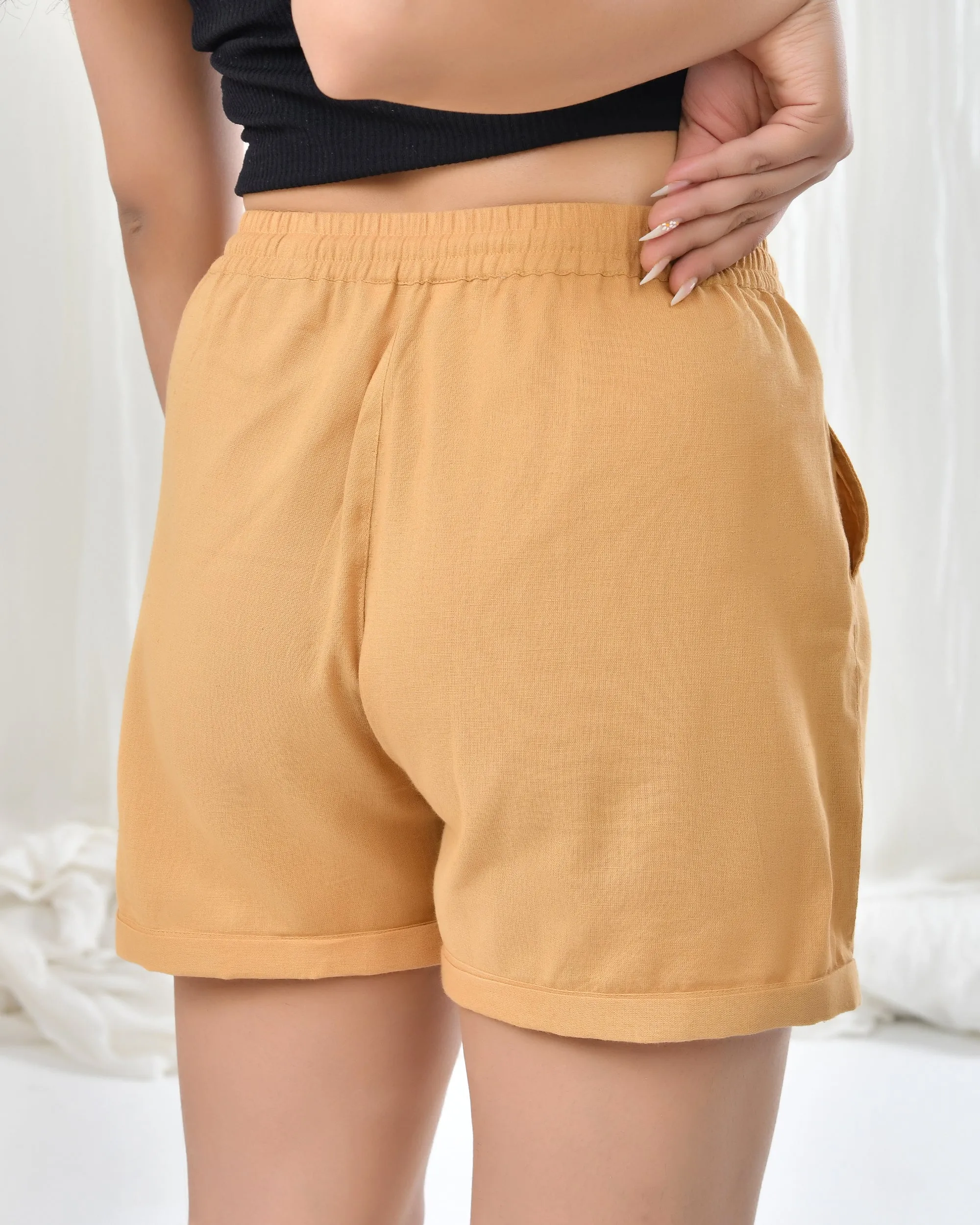 Light Brown Airy Linen Shorts