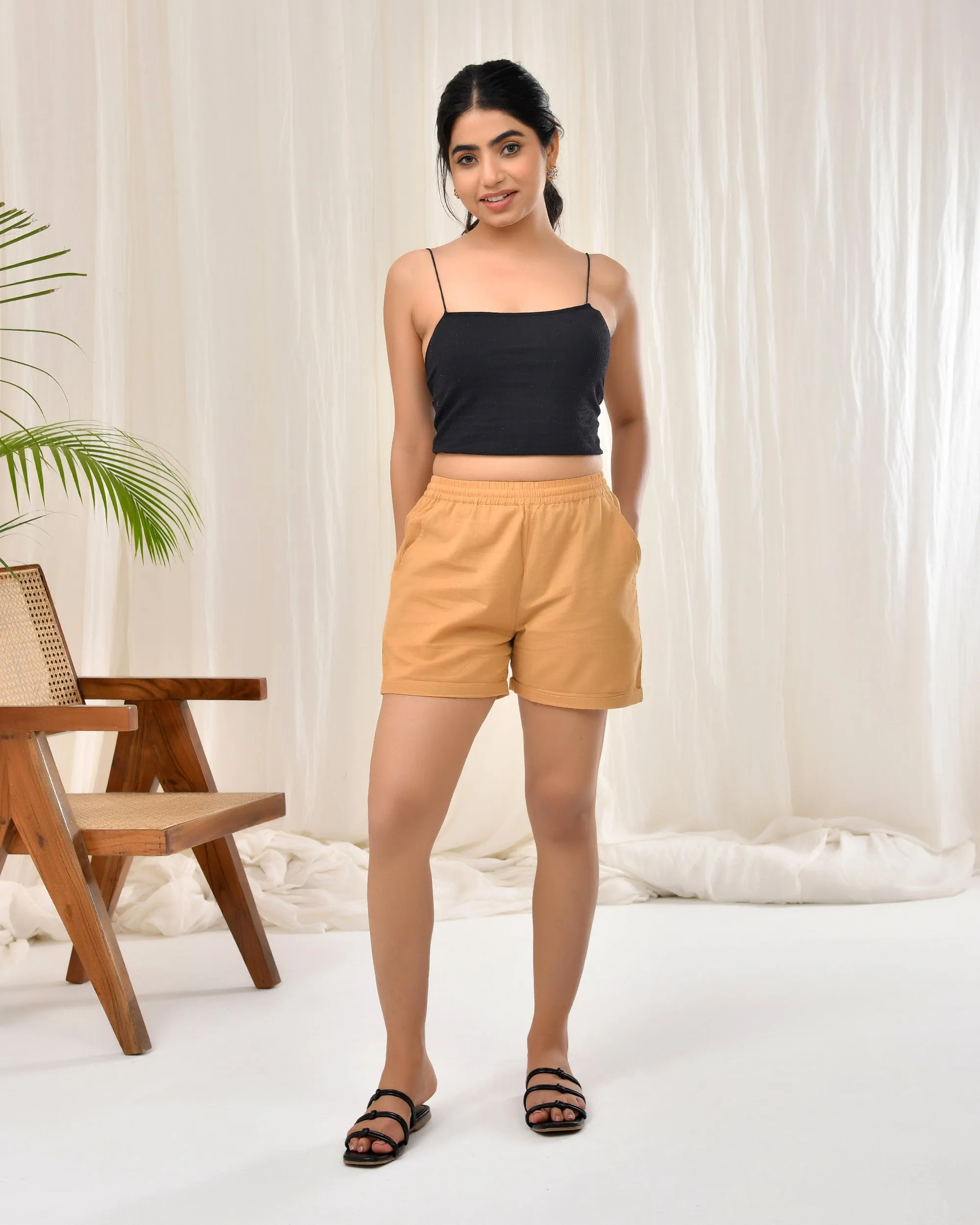 Light Brown Airy Linen Shorts