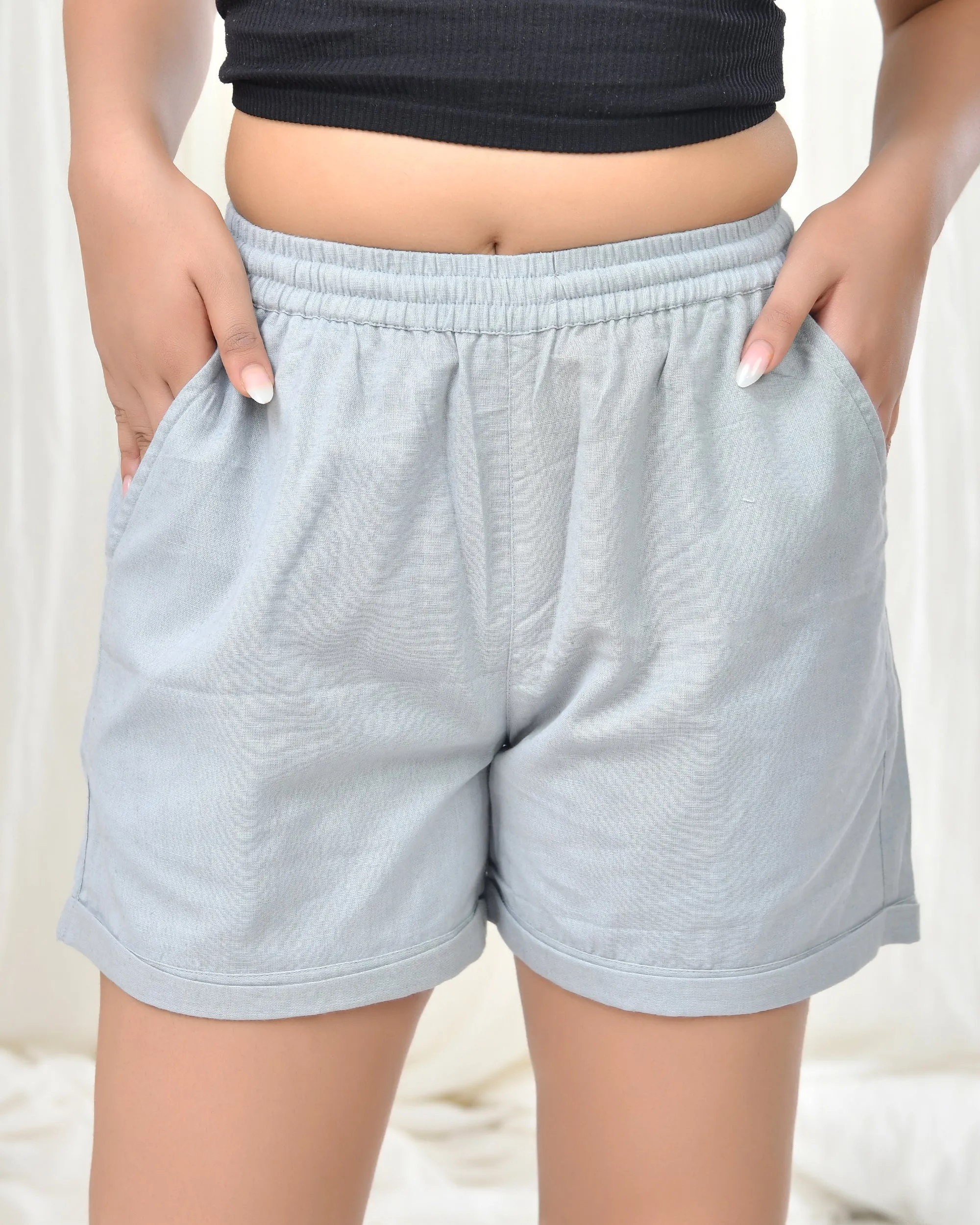 Light Grey Airy Linen Shorts