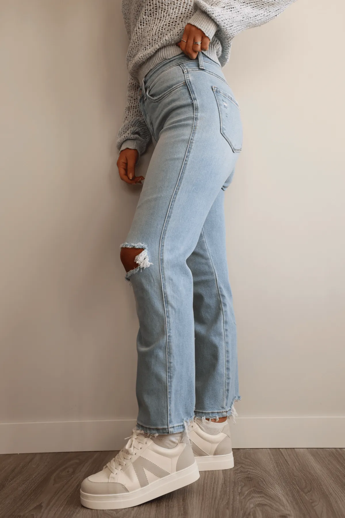 Light Wash Distressed Crop Straight Leg Jeans - FINAL SALE