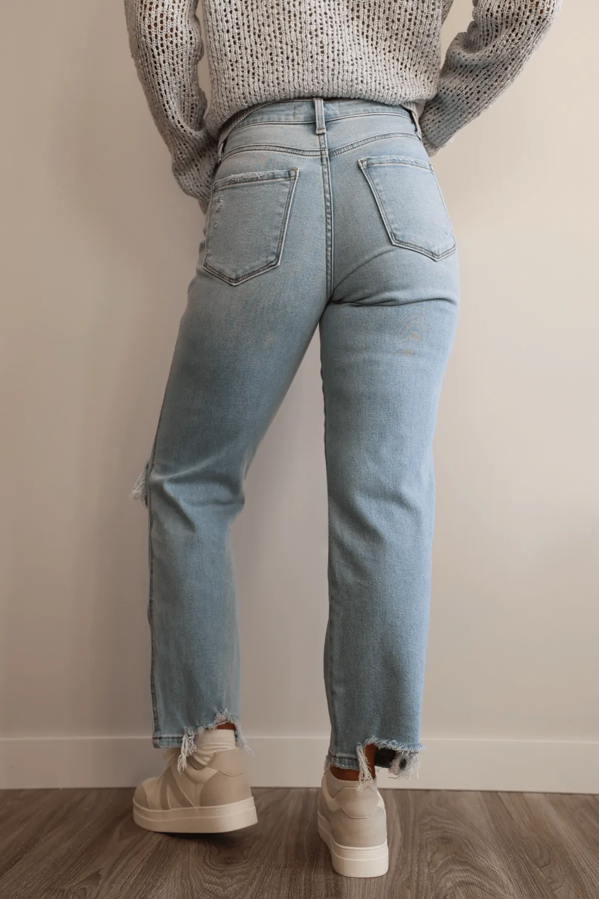 Light Wash Distressed Crop Straight Leg Jeans - FINAL SALE